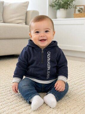 Calvin Klein Baby Boy Hoodie Size 6 Months Navy Blue Pullover Sweatshirt
